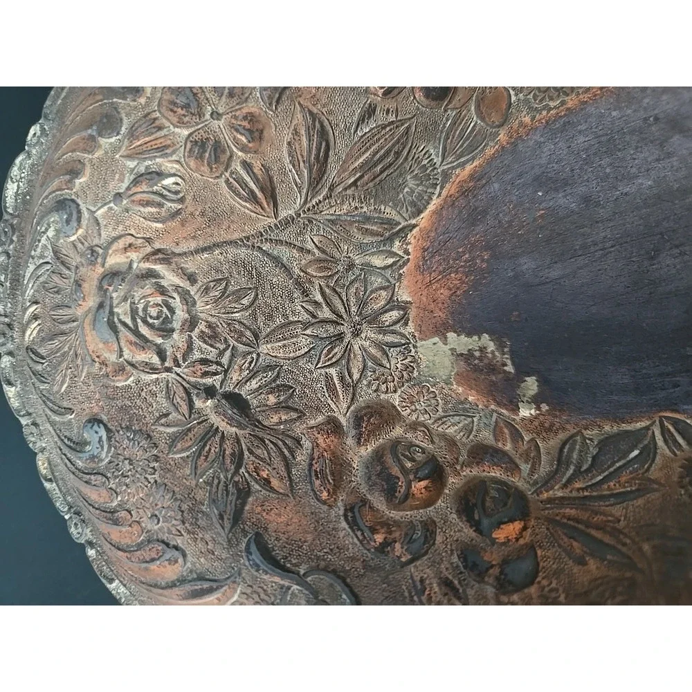 Antique Silver Gold Copper Tone Bowl 9.5